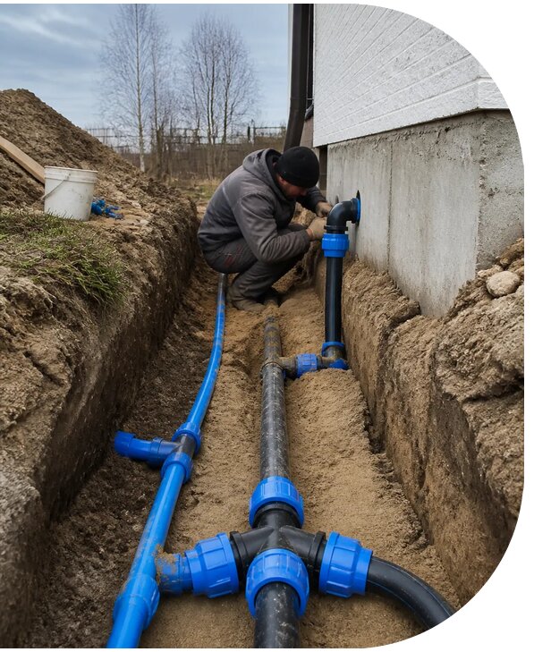 Монтаж наружного водопровода на участке под ключ в Реже